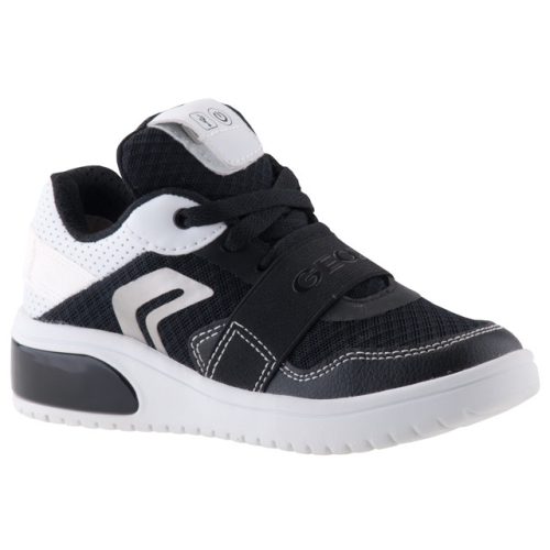 GEOX XLED BOY fekete/fehér fűzős/gumis ÍRHATÓ LEDES ON/OFF lélegző talpú cipő