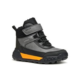 Geox J Trekkyup B ABX szürke-fekete-narancssárga tépőzáras-gumifűzős amphibiox (vízálló) bélelt téli fiú bakancs    Geox J Trekkyup B ABX szürke-fekete-narancssárga tépőzáras-gumifűzős amphibiox (vízálló) bélelt téli fiú bakancs