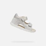 Geox B Macchia fehér-ezüst csingilinges 2 tépőzáras respira (lélegző) bőr kislány szandál