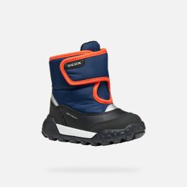 Geox B TREKKYUP sötétkék-fekete-narancs tépőzáras amphibiox (vízálló) fiú hótaposó   Geox B TREKKYUP sötétkék-fekete-narancs tépőzáras amphibiox (vízálló) fiú hótaposó