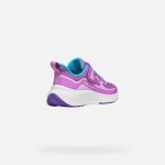 Geox J Pro-Ran akáclila-pink-türkiz tépőzáras-gumifűzős respira (lélegző) textil kislány gyerekcipő