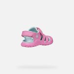 Geox J.S. Fusbetto rózsaszín-babakék 2 tépőzáras respira (lélegző) Water Friendly zárt orrú textil kislány gyerekszandál