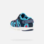 Geox Multy sötétkék-azúrkék-piros 2 tépőzáras respira (lélegző) Water Friendly zárt orrú textil uniszex gyerekszandál 