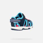 Geox Multy sötétkék-azúrkék-piros 2 tépőzáras respira (lélegző) Water Friendly textil uniszex szandál 