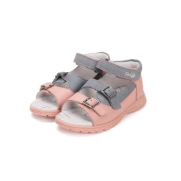  Ponte 20 rózsaszín-szürke 2 csatos-tépőzáras supinált bőr kislány szandál
