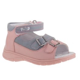  Ponte 20 rózsaszín-szürke 2 csatos-tépőzáras supinált bőr kislány gyerekszandál