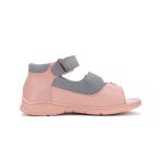 Ponte 20 rózsaszín-szürke 2 csatos-tépőzáras supinált bőr kislány gyerekszandál